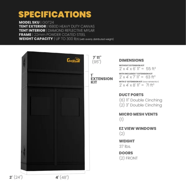 Gorilla Grow Tent 2' x 4' Pro - Image 18